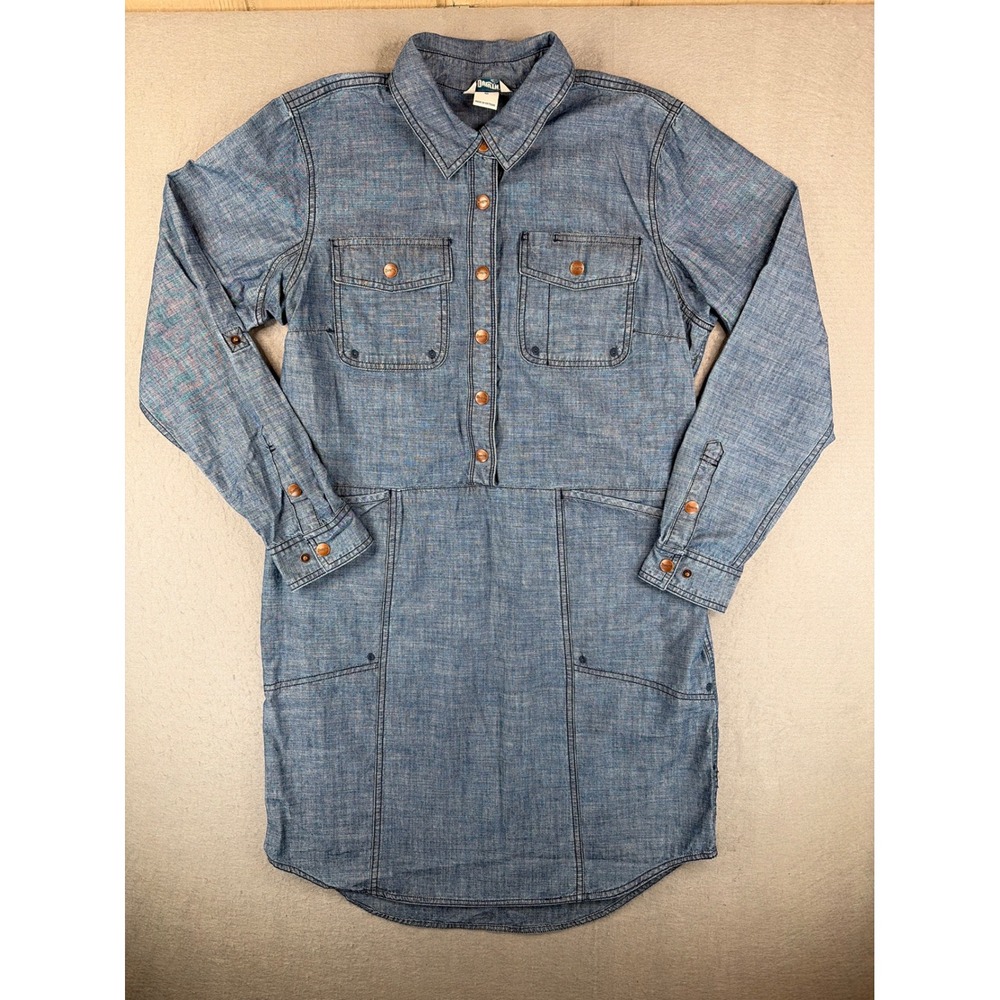 Duluth Trading Co Blue Organic Cotton Chambray Shirt Dress Womens Medium 60774